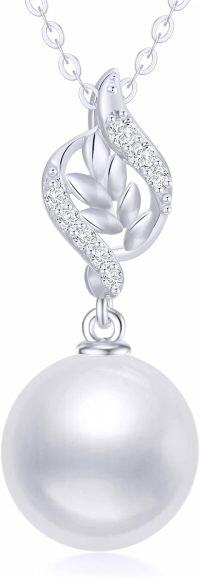 wholesale 14K Gold Leaf Design with White Pearl Pendant Necklace for Women - Elegant  (Length: Adjustable)-White Gold gold