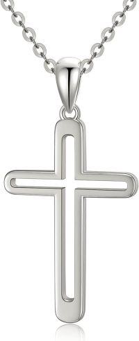 wholesale Solid 14K Gold Faith Cross Pendant Necklace for Women - 16 Chain Length-White Gold