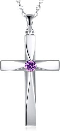 wholesale 925 Sterling Silver Birthstone Origami Cross Pendant Necklace-February