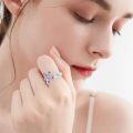 wholesale Sterling Silver Natural Amethyst Adjustable Forget Me Not Flower Ring-0-1