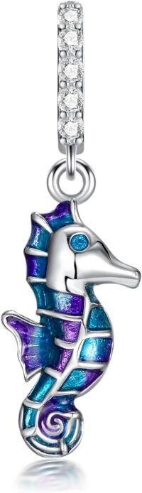 wholesale 925 Sterling Silver Purple & Teal Enamel Seahorse Pendant Charm Necklace  for Women Girls-Seahorse