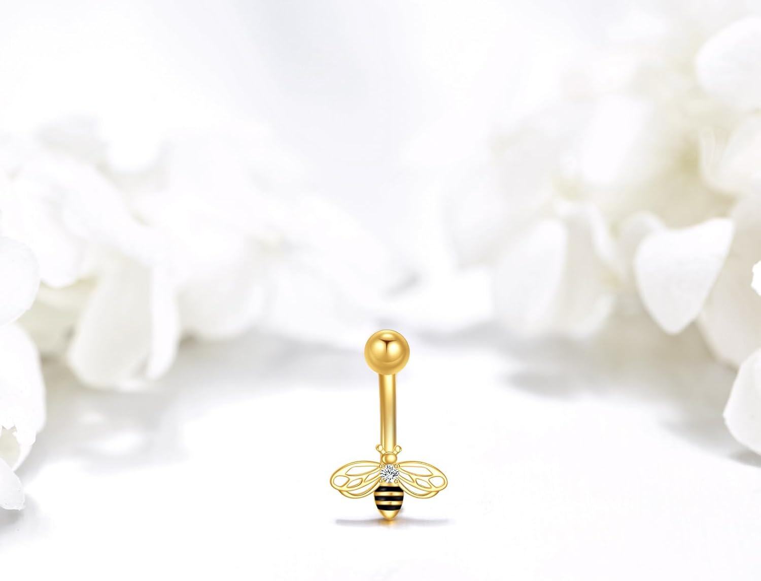  14K Gold Cubic Zirconia Hypoallergenic Belly Button Rings for Women -0-2
