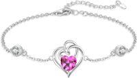 wholesale 925 Sterling Silver Zirconia Heart Birthstone Bracelet for Women Adjustable Gift-July 7