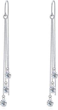 wholesale 925 Sterling Silver Threader Dangle Drop Crystal Earrings for Women-Cubic Zirconia