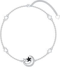 wholesale 925 Sterling Silver Crystal Moon Star Heart Adjustable Ankle Anklet-Moon and Star