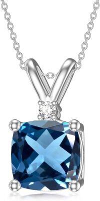 wholesale Sterling Silver 2ct Cushion Cut Gemstone Pendant Necklace for Women-Topaz