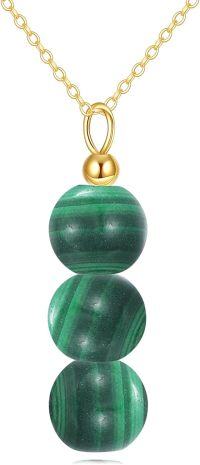 wholesale 14K Gold Crystal Bead Pendant Necklace Women s Jewelry Gift-Green Malachite