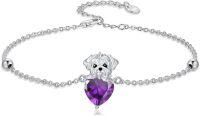 wholesale  Metal Stone Maltese Dog Birthstone Bracelet Gift for Women ( chars)-February