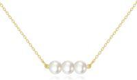 wholesale 14K Yellow Gold Freshwater Pearl Station Necklace 3 Pearls on Chain for Women  - Length: Adjustable from 26-29 inches-3 White