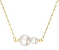 wholesale 14K Gold Freshwater Pearl Knot Pendant Necklace for Women Minimalist Fine s for Her-Two Pearl