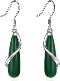 wholesale 925 Sterling Silver Green Jade Twist Drop Earrings for Women-Jade Spiral Earrings