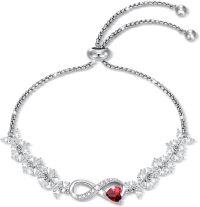 wholesale 925 Sterling Silver Heart Birthstone Tennis Bracelet Infinity Love Jewelry Gift for Women-01-Jan-Garnet