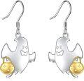 wholesale 925 Sterling Silver Ghost & Jack-o'-Lantern Halloween Dangle Earrings for Women Girls Gifts-0-0