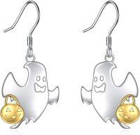 wholesale 925 Sterling Silver Ghost & Jack-o'-Lantern Halloween Dangle Earrings for Women Girls Gifts-Dangle