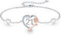 wholesale 925 Sterling Silver Cubic Zirconia Rose Heart Charm Bracelet for Women's 21st Birthday Gift-0-0