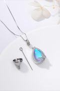 wholesale 925 Sterling Silver Teardrop Butterfly Cremation Jewelry Keepsake Pendant Necklace with Opalite Stone and Cubic Zirconia Accents-0-1