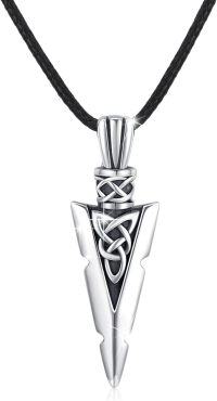 wholesale 925 Sterling Silver Arrowhead Pendant with Knotwork Design Norse Viking Jewelry for Men & Women-A-Silver