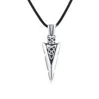 wholesale 925 Sterling Silver Celtic Knot Arrowhead Pendant Necklace Oxidized Viking Spearhead Black Cord-A-Silver