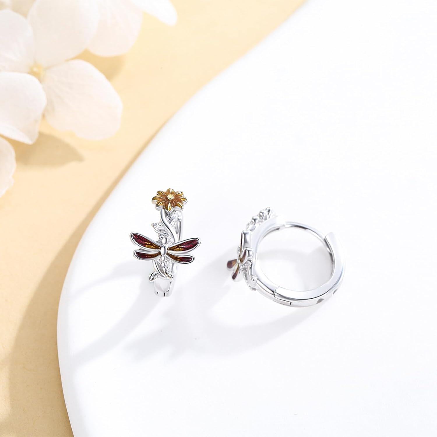 925 Sterling Silver Dragonfly Butterfly Hummingbird Hoop Earrings-0-1