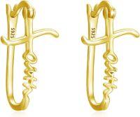 wholesale 925 Sterling Silver Faith Cross Huggie Hoop Earrings for Women Girls Graduation Gift Jewelry Accessories-Gold
