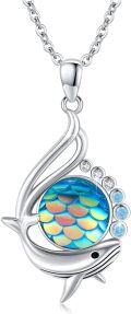 wholesale 925 Sterling Silver Blue Crystal Mermaid Scales Dolphin Pendant Necklaces Ocean s for Women and Girls-0-0