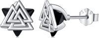 wholesale 925 Sterling Silver Black Onyx Triangle Stud Earrings with Celtic Knot Design-Viking-A