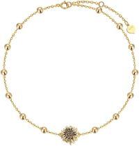 wholesale 14K Gold Solid Rose Sunflower Anklet Bracelet for Women - Birthday & Christmas Gifts for Her/Mom - Beach Foot Jewelry (9 Inches)-Sunflower