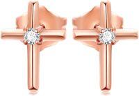 wholesale Rose Gold Diamond Cross Stud Earrings - Religious s for Women and Girls-Rose Gold