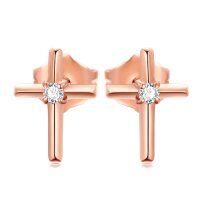 wholesale 14k Rose Gold Lab Moissanite Cross Stud Earrings Wholesale Pair-Rose Gold