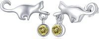wholesale 925 Sterling Silver Yellow Crystal Cat Stud Earrings - Adorable Kitty  for Her-Yellow-Cubic Zirconia