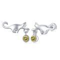 wholesale 925 Sterling Silver Cat Drop Earrings Platinum Plated Yellow Crystal For Women-0-0