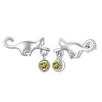 wholesale 925 Sterling Silver Cat Drop Earrings Platinum Plated Yellow Crystal For Women-Yellow-Cubic Zirconia