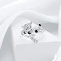 wholesale 925 Sterling Silver Cute Sheep Black Enamel Leaf Open Wrap Ring For Women-0-1