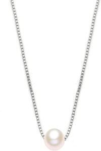 wholesale 14K Gold Chain with Freshwater Pearl Pendant (8mm) - Elegant Minimalist Design-White Gold