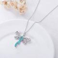 wholesale 925 Sterling Silver Dragonfly Teal Ribbon Cross Pendant Necklace for Women's Ovarian Cancer Awareness Gifts-0-2