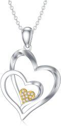 wholesale 925 Sterling Silver 925 Double Heart Pendant with Yellow Gold & Cubic Zirconia for Women-0-0