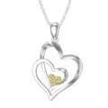 wholesale 925 Sterling Silver 925 Double Heart Pendant with Yellow Gold & Cubic Zirconia for Women-0-0