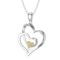 wholesale 925 Sterling Silver 925 Double Heart Pendant with Yellow Gold & Cubic Zirconia for Women-Type 9