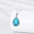 wholesale 925 Sterling Silver Turquoise Teardrop Necklace - 18 Chain, 28.3x15.4mm Pendant, Hypoallergenic, Gift for Women-0-3