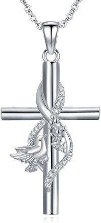 wholesale 925 Sterling Silver Hummingbird and Vine Cross Pendant Necklace for Women & Men - Celtic Religious s-A-Hummingbird Cross