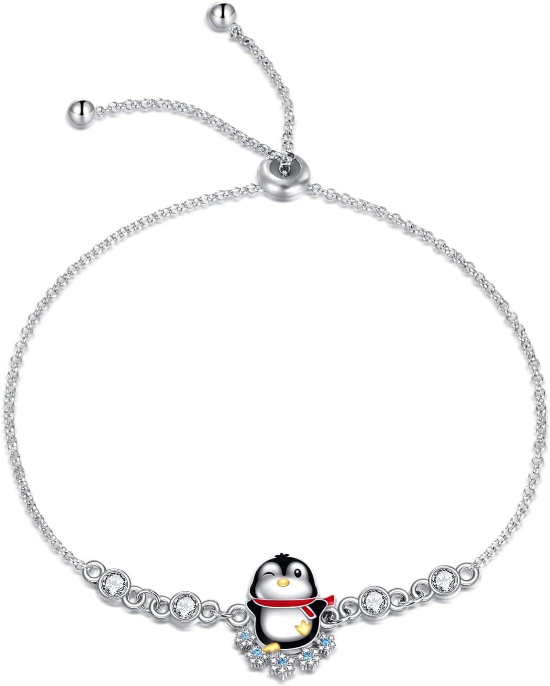  Silver Stone Adjustable Animal Bracelet for Women Girls Cute Jewelry Gift ( chars)-Penguin bracelets