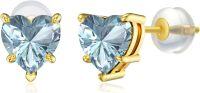 wholesale 14K Gold 1Ct Heart Cut Created Birthstone Stud Earrings for Women-March-Aquamarine