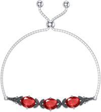 wholesale Sterling Silver Austria Crystal Vintage Retro Link Birthstone Bracelet for Women (7 9 )-Red