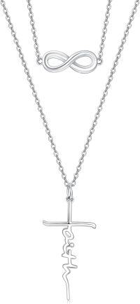 wholesale 925 Sterling Silver Infinity & Cross Layered Pendant Necklace for Women - Religious s-Infinity Faith