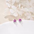 wholesale  Sterling Silver Cubic Zirconia Crystal Birthstone Stud Earrings - 7.8mm Pink Square Design for Sensitive Ears-0-1