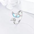 wholesale 925 Sterling Silver & Moonstone Butterfly Open Adjustable Ring for Women Size 7-10-0-1