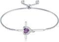 wholesale TOUPOP Amethyst Cross Bracelet For Women Sterling Silver Birthstone Cross Bracelet Heart Cross February Birthstone Jewelry Birthday Anniversary Christmas Gifts For Her Wife Girlfriend Mom -0-0