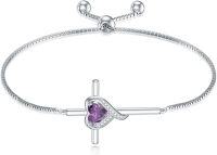 wholesale TOUPOP Amethyst Cross Bracelet For Women Sterling Silver Birthstone Cross Bracelet Heart Cross February Birthstone Jewelry Birthday Anniversary Christmas Gifts For Her Wife Girlfriend Mom -undefined