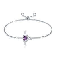 TOUPOP Sterling Silver Amethyst Cross Bracelet For Women-undefined