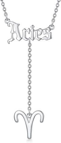 wholesale 925 Sterling Silver Aries Zodiac Sign Lariat Necklace with Ram Symbol Astrology Jewelry for Women-Aries-Silver
